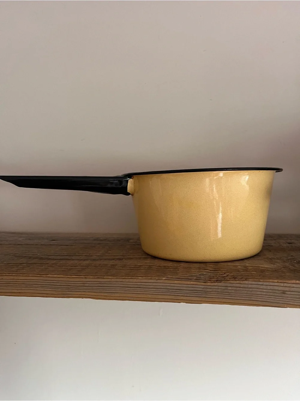 Yellow Enamel Saucepan Set with Black Handles